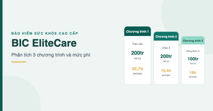 Bảo hiểm sức khỏe cao cấp BIC EliteCare — so sánh 3 chương trình và mức phí